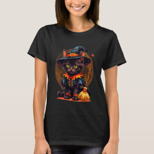 Kitten Cat Halloween Witch Costume & Moon Aestheti T-Shirt