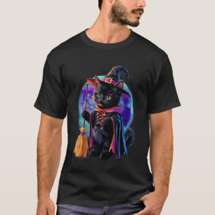 Kitten Cat Halloween Witch Costume & Moon Aestheti T-Shirt