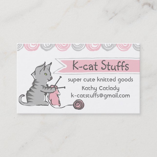 kitten cat knitting needles yarn knitter business card (Front)