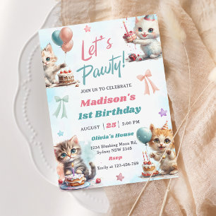 Kitten Cat Let's Pawty 1st Birthday Party Invitati Invitation