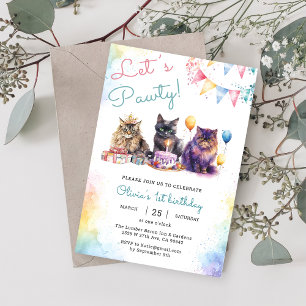 Kitten Cat Let's Pawty 1st Birthday Party Invitation