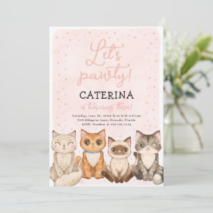 Kitten Cat Let's Pawty Birthday Invitation