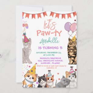 Kitten Cat Let's Pawty Birthday  Invitation