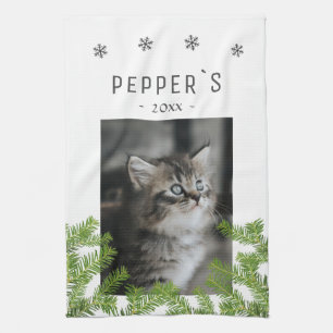 Kitten Cat Photo Pine Snowflake Keepsake Tea Towel
