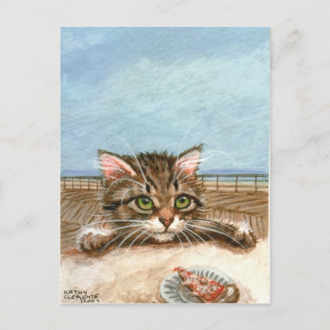 Kitten Cat Pizza Beach Postcard (Front)