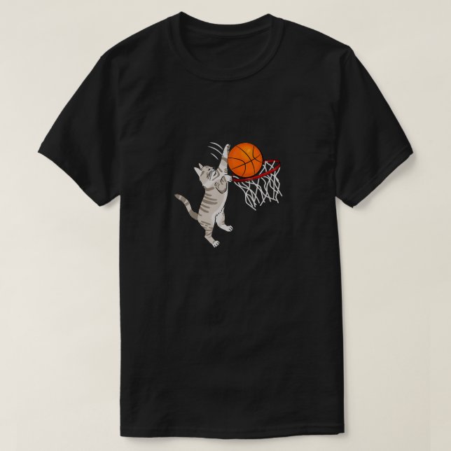 Kitten Cat Playing Basketball Dunking Basketball L T-Shirt (Design Front)