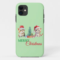 Kitten Cat Santa Red Green Merry Christmas Party 