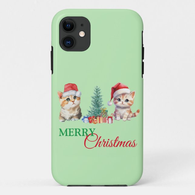 Kitten Cat Santa Red Green Merry Christmas Party  Case-Mate iPhone Case (Back)