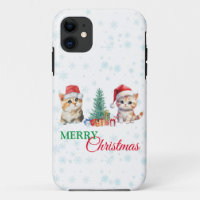 Kitten Cat Santa Red Green Merry Christmas Party