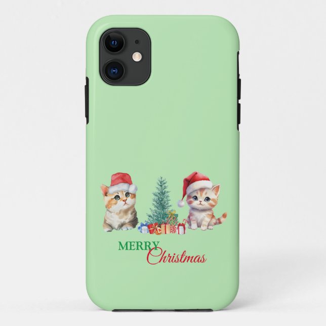 Kitten Cat Santa Red Green Merry Christmas Party  Case-Mate iPhone Case (Back)