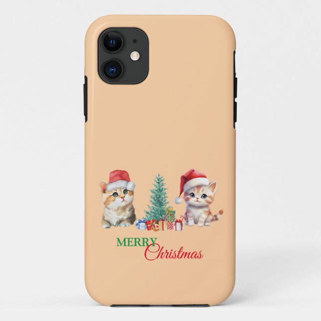 Kitten Cat Santa Red Green Merry Christmas Party  Case-Mate iPhone Case (Back)