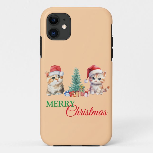 Kitten Cat Santa Red Green Merry Christmas Party  Case-Mate iPhone Case (Back)