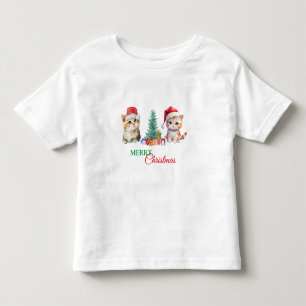 Kitten Cat Santa Red Green Merry Christmas Party Toddler T-Shirt