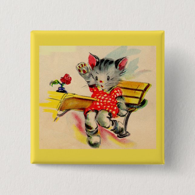 kitten cat student 15 cm square badge (Front)