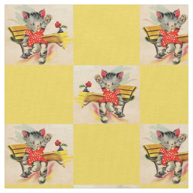 kitten cat student print fabric (Close Up)