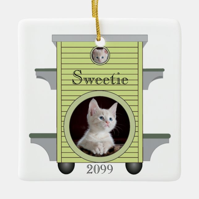 Kitten Cat Upload Photo Cat House Frame Ceramic Ornament (Front)