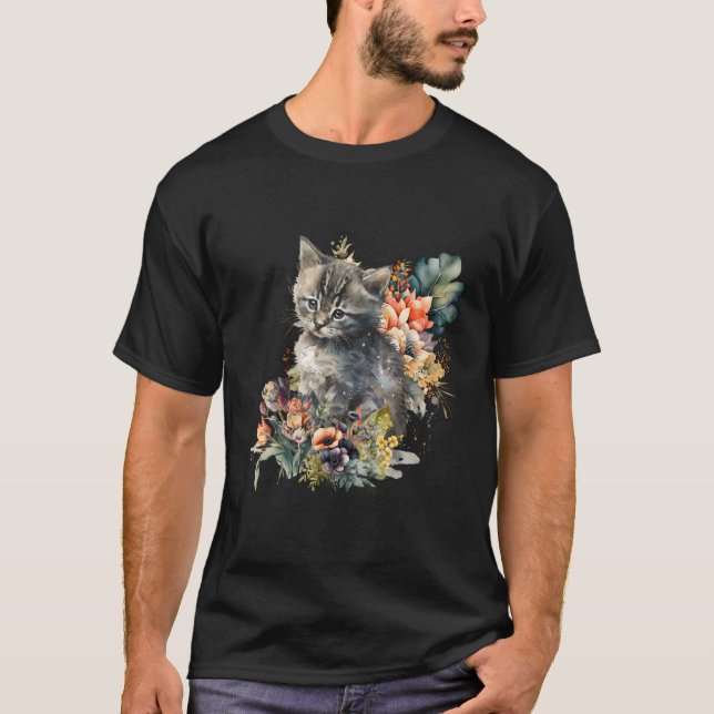 Kitten Cat Watercolor T-Shirt (Front)