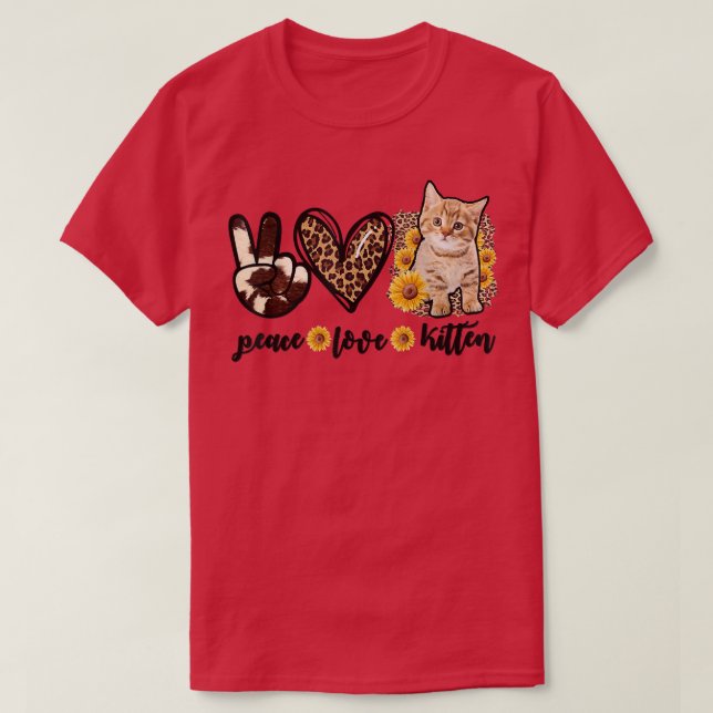 Kitten Cat Women leopard Peace Love Cat  T-Shirt (Design Front)