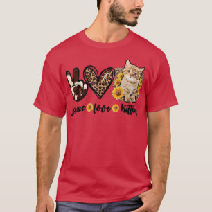 Kitten Cat Women leopard Peace Love Cat  T-Shirt