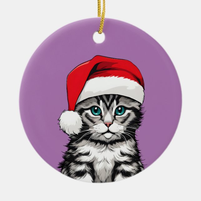 Kitten Christmas Ceramic Tree Decoration (Front)