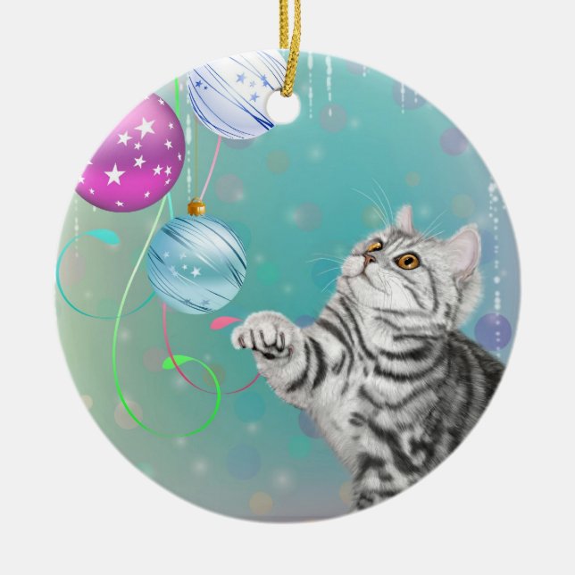 Kitten Christmas Ceramic Tree Decoration (Front)