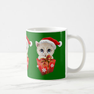 Kitten Christmas Santa with Gift Coffee Mug