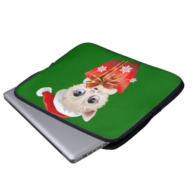 Kitten Christmas Santa with Gift Laptop Sleeve (Front Bottom)