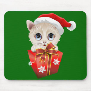 Kitten Christmas Santa with Gift Mouse Mat