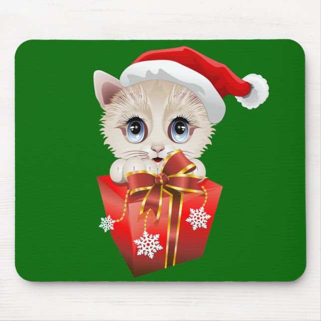 Kitten Christmas Santa with Gift Mouse Mat (Front)