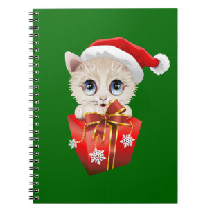 Kitten Christmas Santa with Gift Notebook