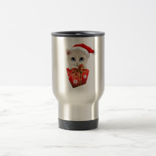 Kitten Christmas Santa with Gift Travel Mug