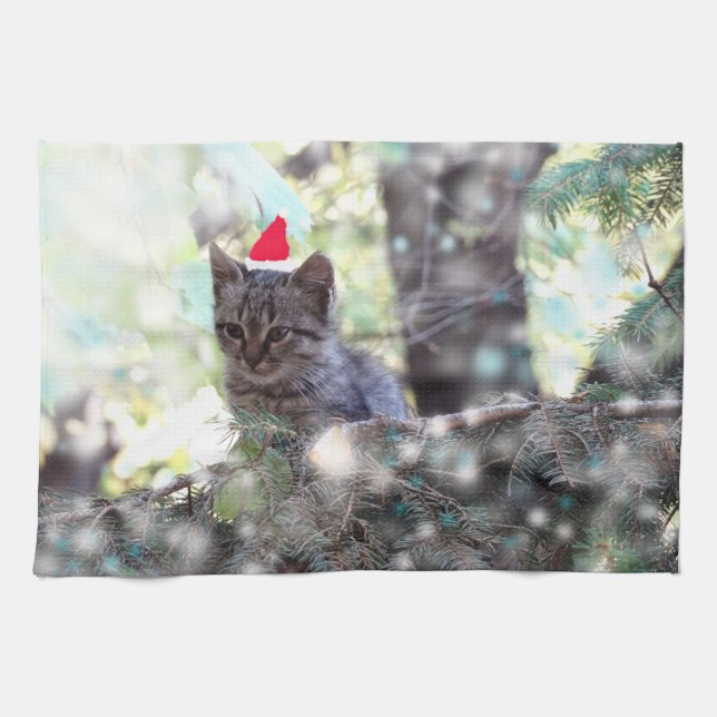 Kitten Christmas time Tea Towel 40.6 cm x 61 cm (Horizontal)
