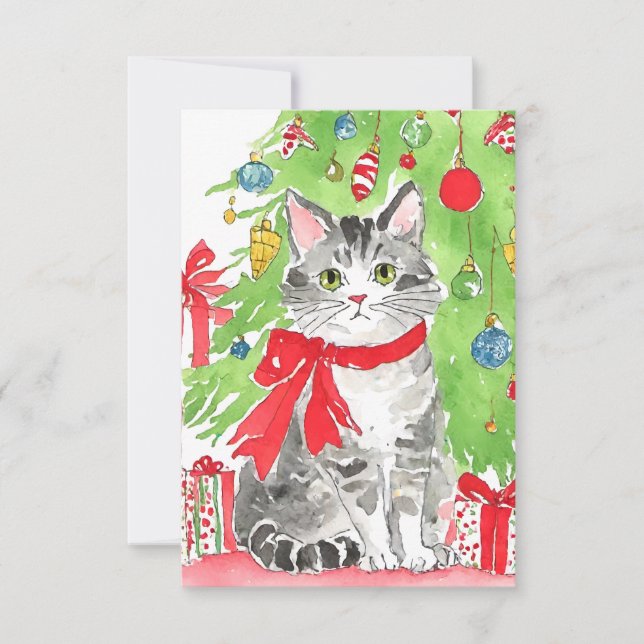 Kitten Christmas Watercolor Note Cards (Front)