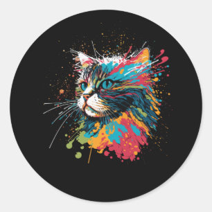 Kitten Colourful Art for Cat Lovers Cat Dad And Mu Classic Round Sticker
