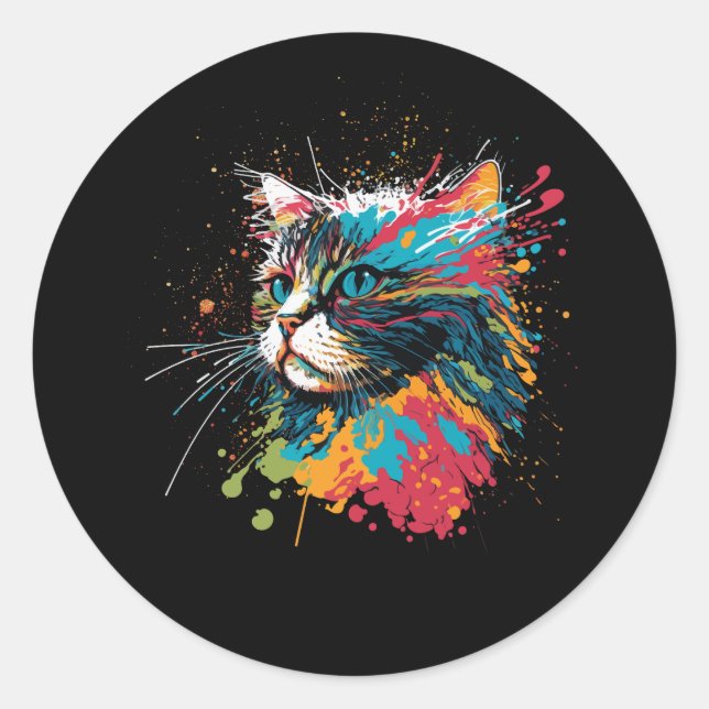 Kitten Colourful Art for Cat Lovers Cat Dad And Mu Classic Round Sticker (Front)