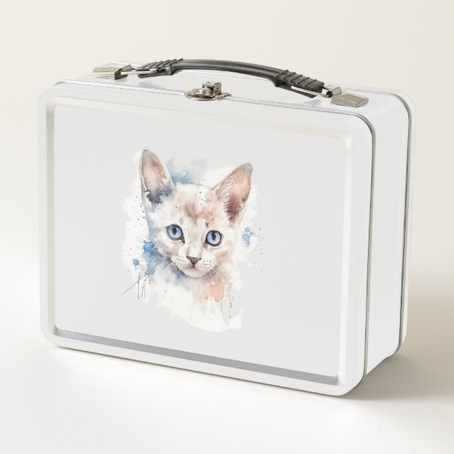 Kitten Cute watercolor white  Metal Lunch Box (Front)