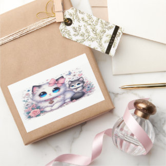 Kitten Cuteness Overload: Sparkling-Eyed Cat & dog Rectangular Sticker