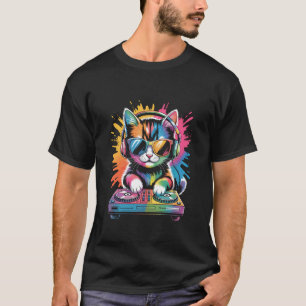 Kitten DJ on Turntables EDM Synthesizer Rave Music T-Shirt
