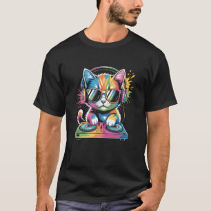 Kitten DJ on Turntables EDM Synthesizer Rave Music T-Shirt