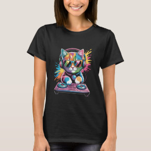 Kitten DJ on Turntables EDM Synthesizer Rave Music T-Shirt
