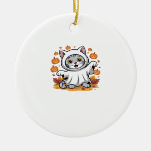 Kitten dressed as a ghost for Halloween Classic T- Ceramic Tree Decoration