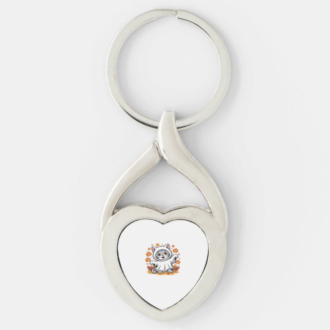Kitten dressed as a ghost for Halloween Classic T- Key Ring (Front)