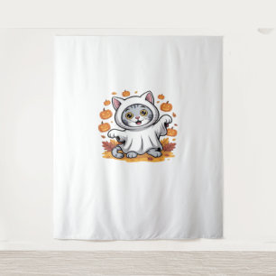 Kitten dressed as a ghost for Halloween Classic T- Tapestry