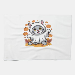 Kitten dressed as a ghost for Halloween Classic T- Tea Towel