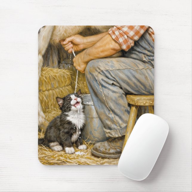 Kitten Drinking Cow Milk Mouse Mat (With Mouse)