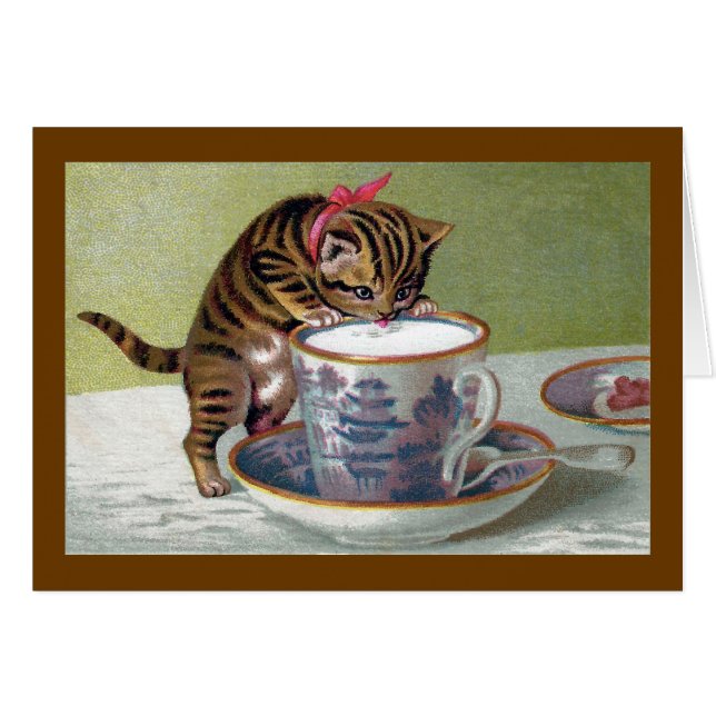 Kitten Drinking from Teacup Victorian (Front Horizontal)