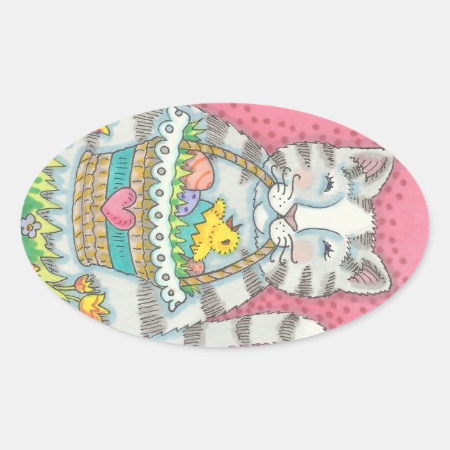 KITTEN &  EASTER EGG BASKET, CAT STICKERS Sheet (Front)