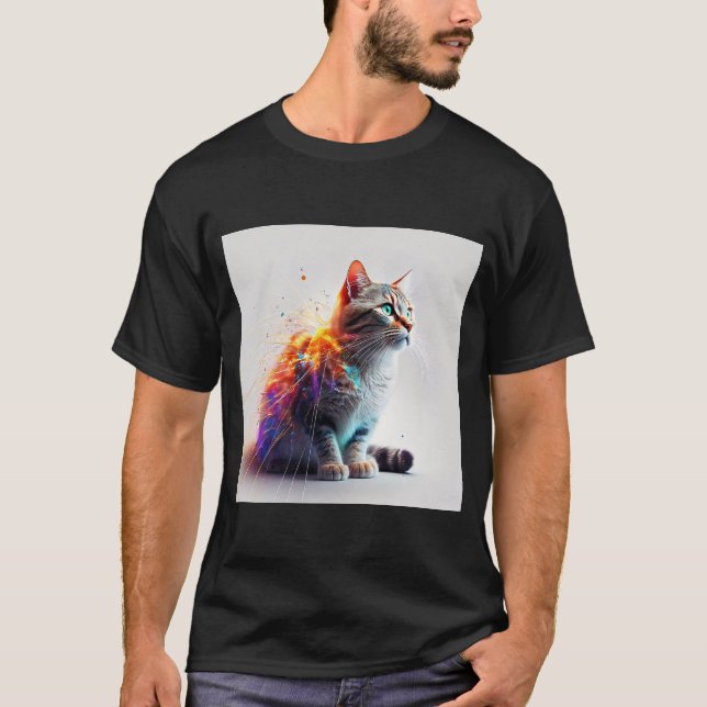 Kitten Energy Burst: A Colorful Feline Duo T-Shirt (Front)