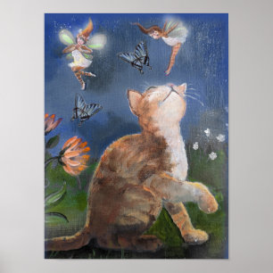 Kitten , Fairies and Butterflies Poster