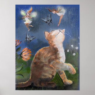 Kitten , Fairies and Butterflies Poster